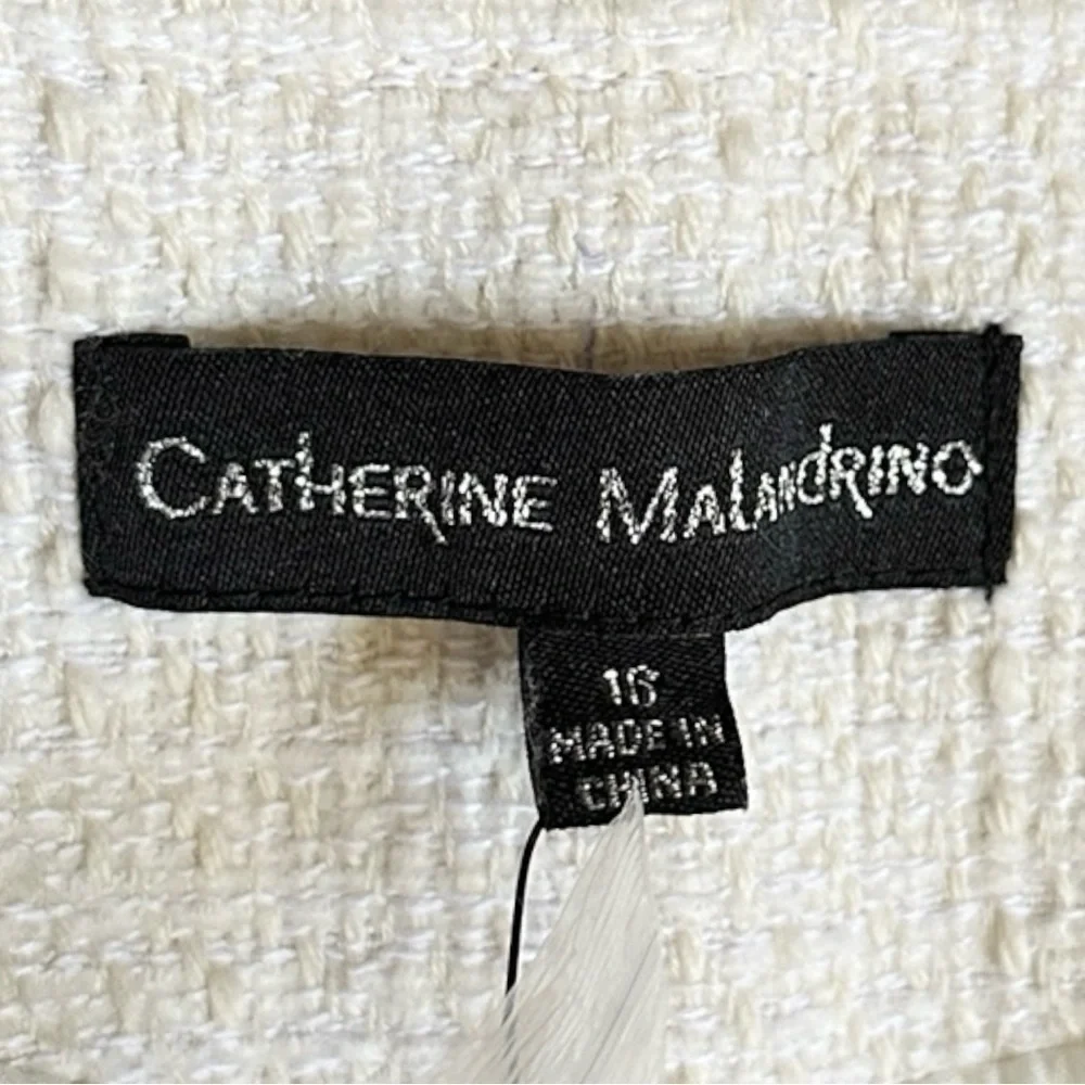 Catherine Malandrino Ivory Tweed Fringe Longline Coat Jacket Size 10 NWT Classic